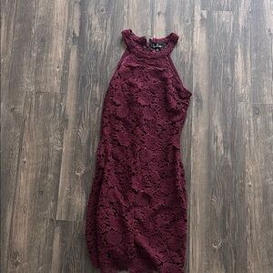 Lulu's Deep Red Floral Lace Midi Dress